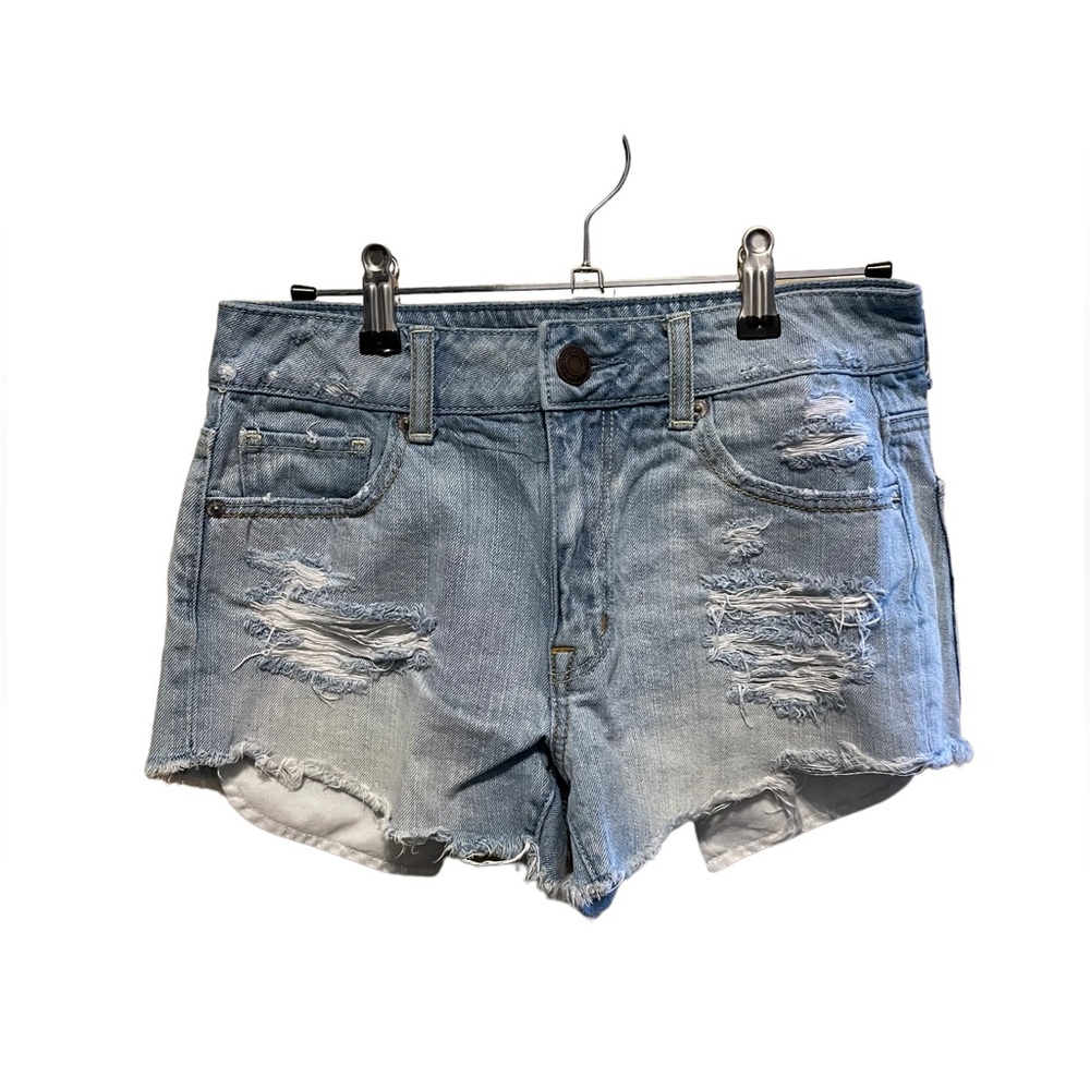American Eagle High Waisted Distressed Light Wash Jean Shorts - Size 2
